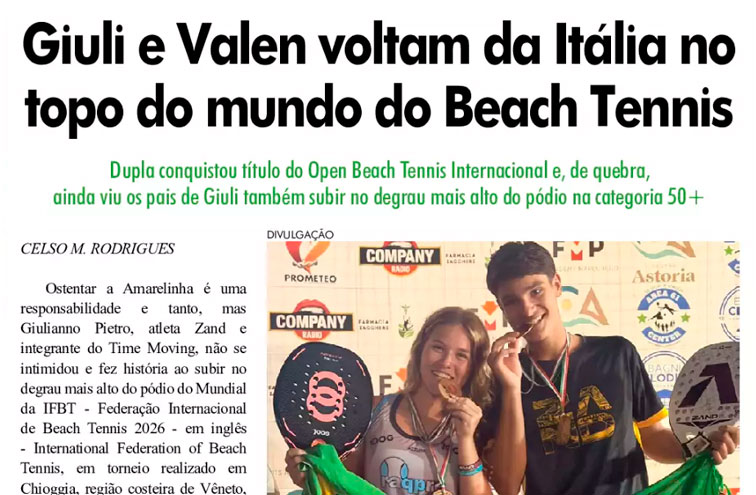 Giuli e Valen voltam da Itália no topo do mundo do Beach Tennis